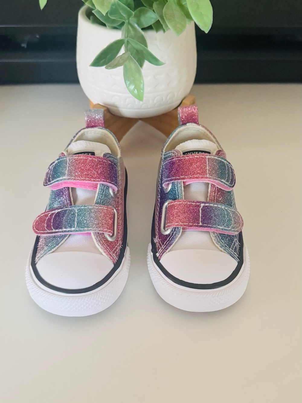 Converse Kids Rainbow Glitter Velcro Sneakers - Pink/Teal/Purple New No box
